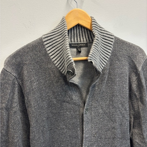 Banana Republic large sweater cardigan Gray Ribbed mock neck button front - Picture 5 of 13